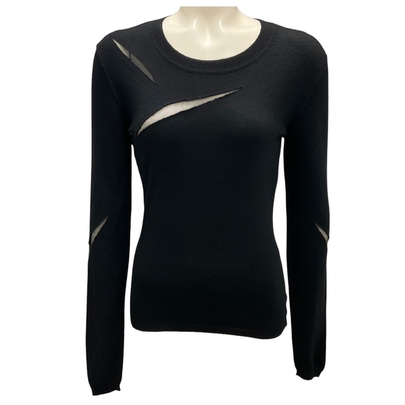 CHRISTIAN DIOR BOUTIQUE BLACK MESH DETAIL CASHMERE KNIT SWEATER - Picture 1 of 6